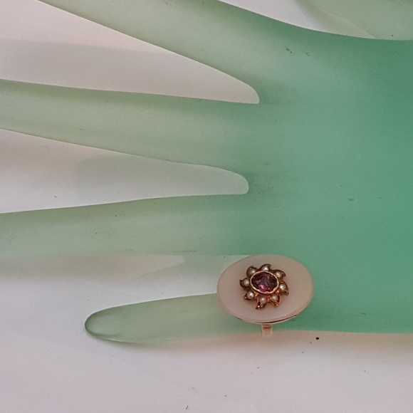 Antique Carnelian Amethyst Pearl 14k YGRing,18c